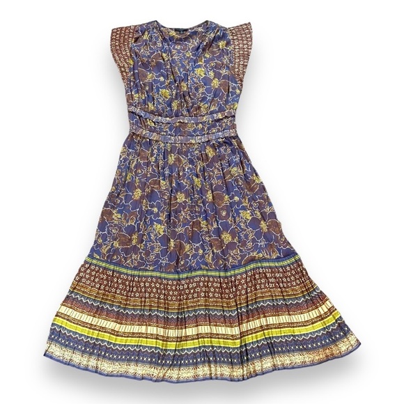 Current Air Pleated Floral Midi Dress Purple Combo Sz M - Picture 2 of 7